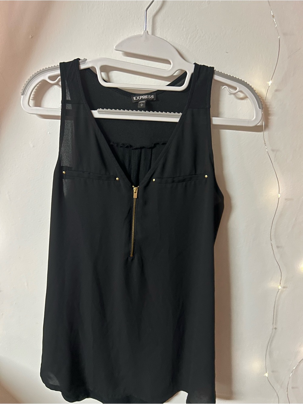 Express Black Sleeveless Zip-Front Tank with Gold Hardware